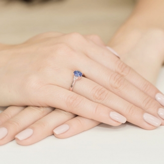 Pierścionek z różowego złota z tanzanitem i brylantami BD308TZ/R