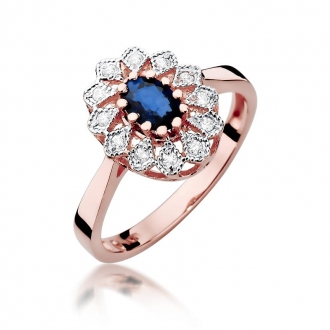Pierścionek z różowego złota z szafirem i brylantami BD354/R
