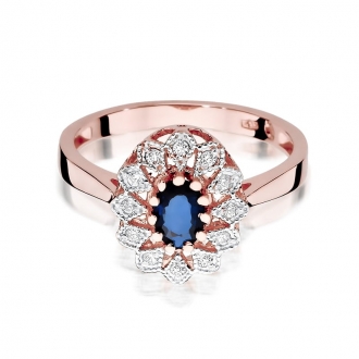 Pierścionek z różowego złota z szafirem i brylantami BD354/R