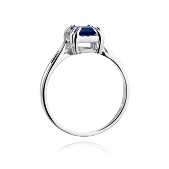 Pierścionek zaręczynowy z białego złota z szafirem i brylantami BD358/W