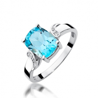 Pierścionek zaręczynowy z białego złota z topazem i brylantami BD400/W