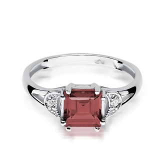 Pierścionek z białego złota z granatem i brylantami BD40BG/W