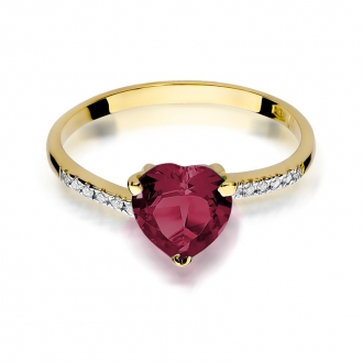 Złoty pierścionek z rubinem i brylantami BD50R