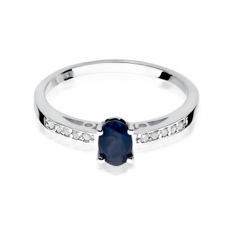 Pierścionek zaręczynowy z białego złota z szafirem i brylantami BD67S/W