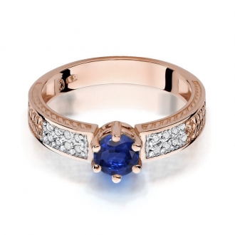 Pierścionek z różowego złota z szafirem i brylantami BD75S/R