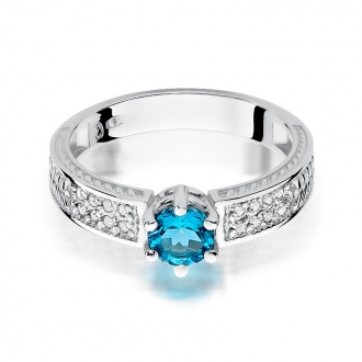 Pierścionek zaręczynowy z białego złota z topazem i brylantami BD75T/W