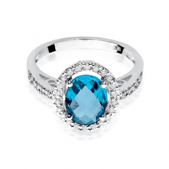 Pierścionek zaręczynowy z białego złota z topazem i brylantami BD80/W