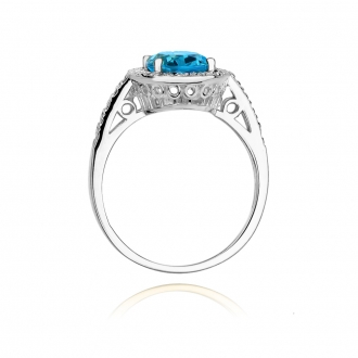 Pierścionek zaręczynowy z białego złota z topazem i brylantami BD80/W