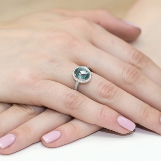 Pierścionek zaręczynowy z białego złota z topazem i brylantami BD80/W