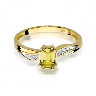 Złoty pierścionek z cytrynem i brylantami BD94C