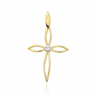 Złota zawieszka krzyżyk z brylantem 0,02ct KBD029