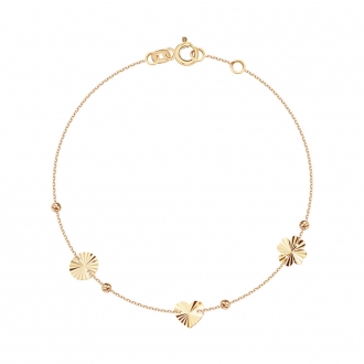 Subtelna złota bransoletka z sercem, koniczynką i kółeczkiem