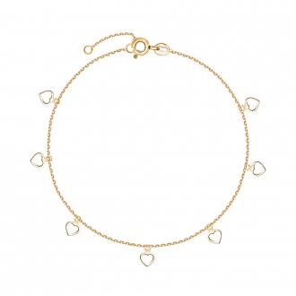 Subtelna złota bransoletka z wiszącymi serduszkami