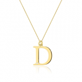 Złoty naszyjnik celebrytka mała literka D z brylantem CBD069D