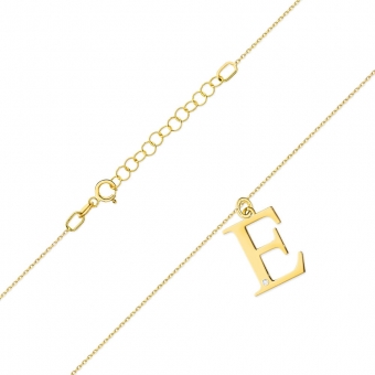 Złoty naszyjnik celebrytka mała literka E z brylantem CBD069E
