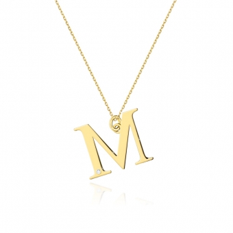 Złoty naszyjnik celebrytka mała literka M z brylantem CBD069M