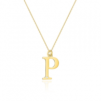 Złoty naszyjnik celebrytka mała literka P z brylantem CBD069P