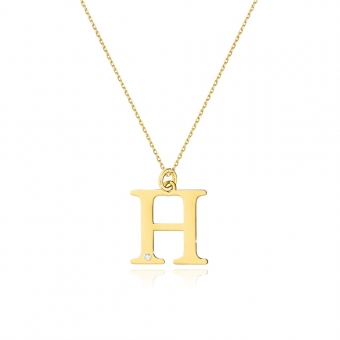 Złoty naszyjnik celebrytka duża literka H z brylantem CBD070H