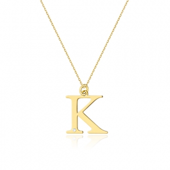 Złoty naszyjnik celebrytka duża literka K z brylantem CBD070K