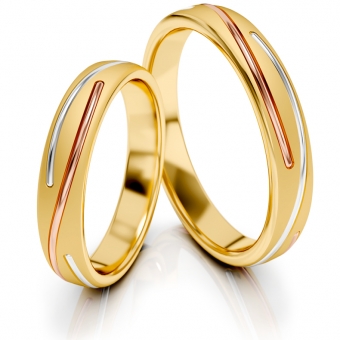 Obrączki ślubne AS324 (kolor złota: żółty / wstawki białe i różowe)
