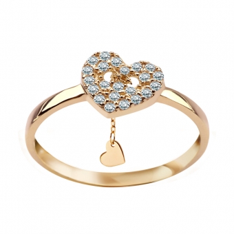 Złoty pierścionek z cyrkoniami w kształcie serca