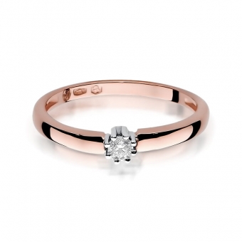 Pierścionek z różowego złota z brylantem 0.10ct BD128/R