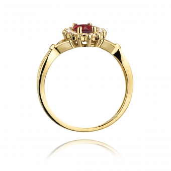 Złoty pierścionek z rubinem i brylantami BD182R
