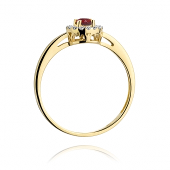 Złoty pierścionek z rubinem i brylantami BD238R