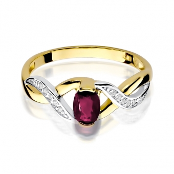Złoty pierścionek z rubinem i brylantami BD28R