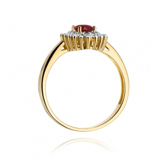 Złoty pierścionek z rubinem i brylantami BD303R