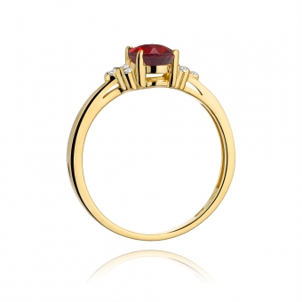 Złoty pierścionek z rubinem i brylantami BD308R