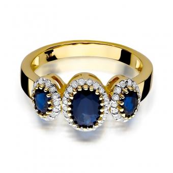 Złoty pierścionek z szafirami i brylantami BD309