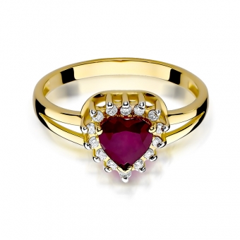 Złoty pierścionek z rubinem i brylantami BD310R