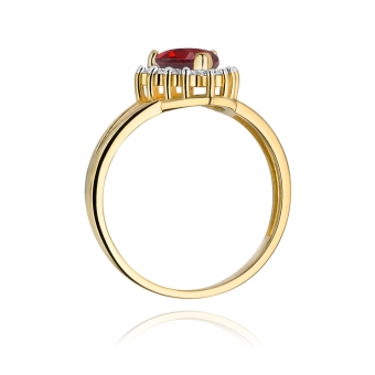 Złoty pierścionek z rubinem i brylantami BD310R