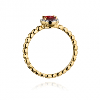 Złoty pierścionek z rubinem i brylantami BD359R