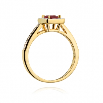 Złoty pierścionek z rubinem i brylantami BD403R