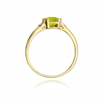 Złoty pierścionek z oliwinem i brylantami BD40O