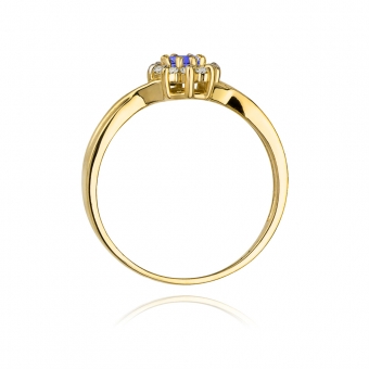 Złoty pierścionek z tanzanitem i brylantami BD72TZ