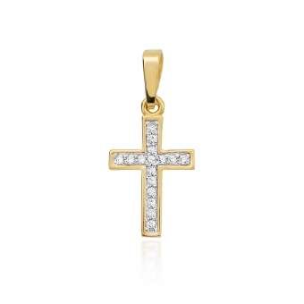 Złota zawieszka krzyżyk z brylantami 0,08ct KBD042