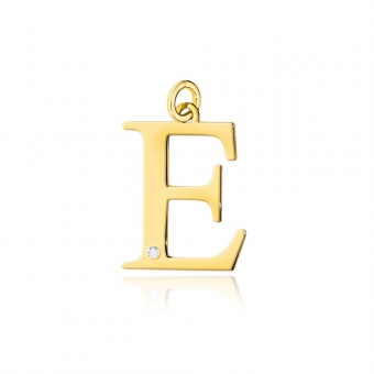 Złota zawieszka duża literka E z brylantem 0,005ct ZBD070E