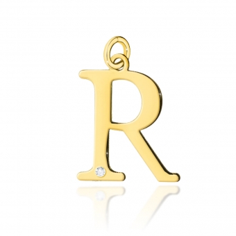 Złota zawieszka duża literka R z brylantem 0,005ct ZBD070R